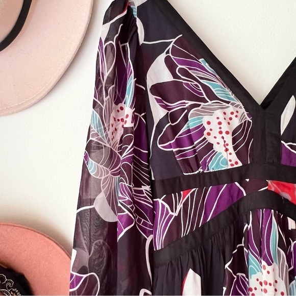 Anthropologie Let Me Be Floral Midi Dress Bold Print Purple Black SIZE MEDIUM - Picture 10 of 14